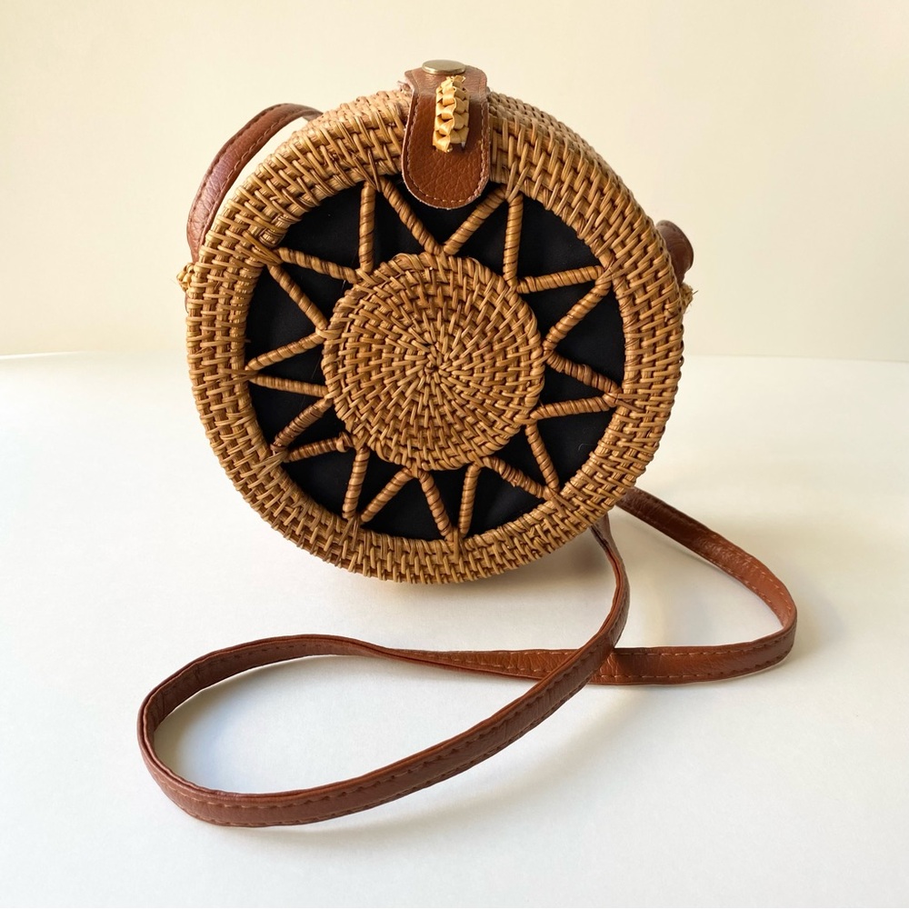 Round Rattan Crossbody Purse